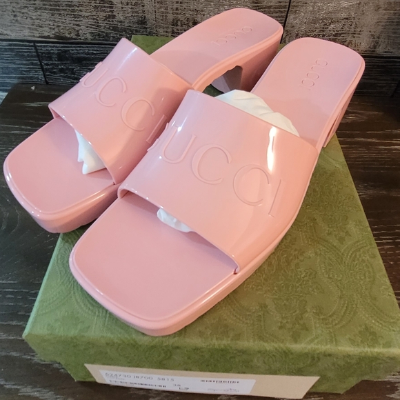 Gucci Rose Sandals Chunky Heel Sz8 - Picture 2 of 10